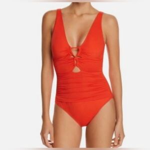 Ralph Lauren Red One Piece O Ring Cutout Swimsuit Slimming 4 NWT